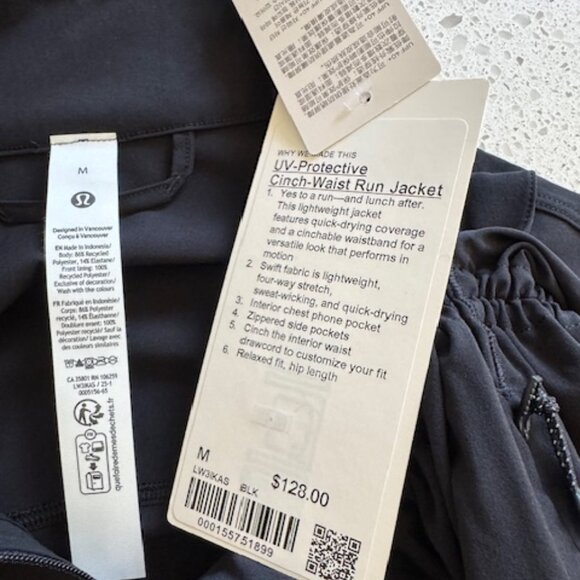 Lululemon UV-Protective Cinch-Waist Running Jacket in Black, Size Medium - Picture 6 of 10